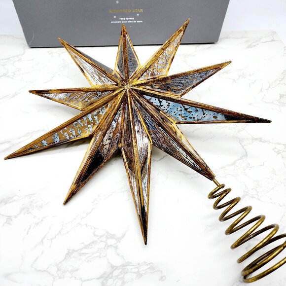 Pottery Barn Mirrored Gold Star Christmas Tree Topper Holiday Cottage 14 In NEW - Picture 3 of 10